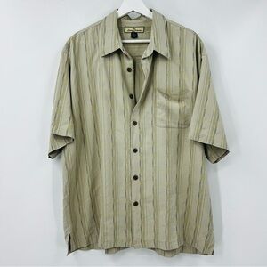 Tommy Bahama 100% Silk Vacation Tan Casual Button Down Shirt Relaxed Fit Size XL